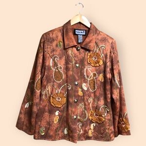 Vintage 90s Y2K Indigo Moon Artsy Shabby Boho Embroidered Funky Jacket Women’s S